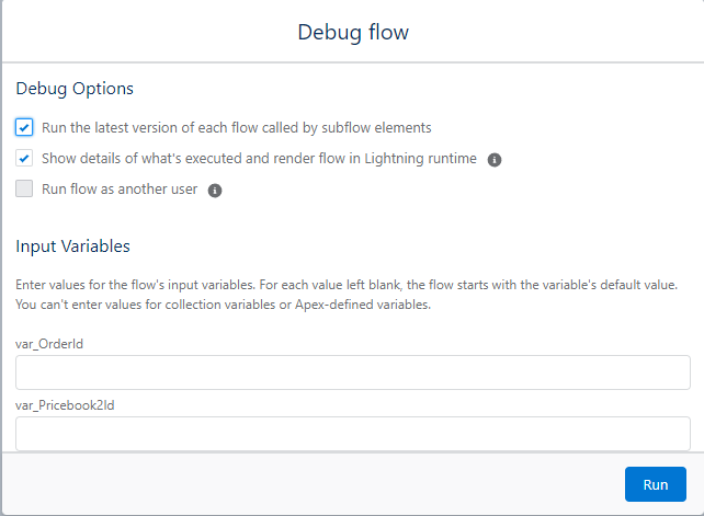 A screenshot of the Flow Debug run screen.