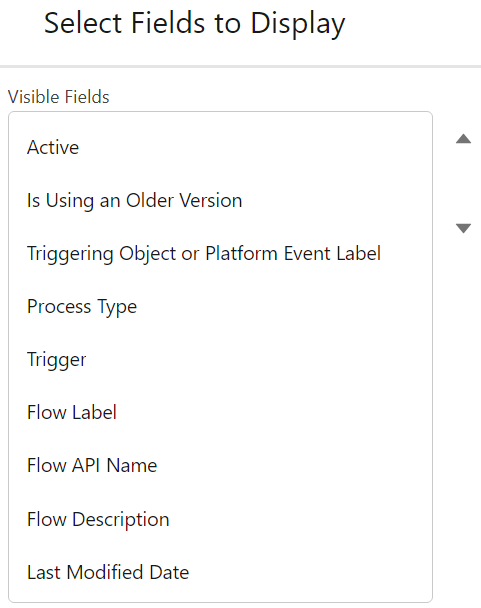 A screenshot of the Flow list view with extra fields (listed below) added
